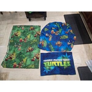 TMNT 3pc Bedding Turtle Power Twin Flat Fitted 1 Pillowcase‎ Polyester Kids Room